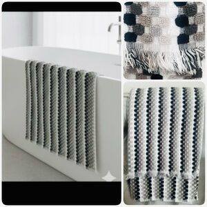 Deborah Connolly Home Set White Charcoal Bath Towels with Fringe